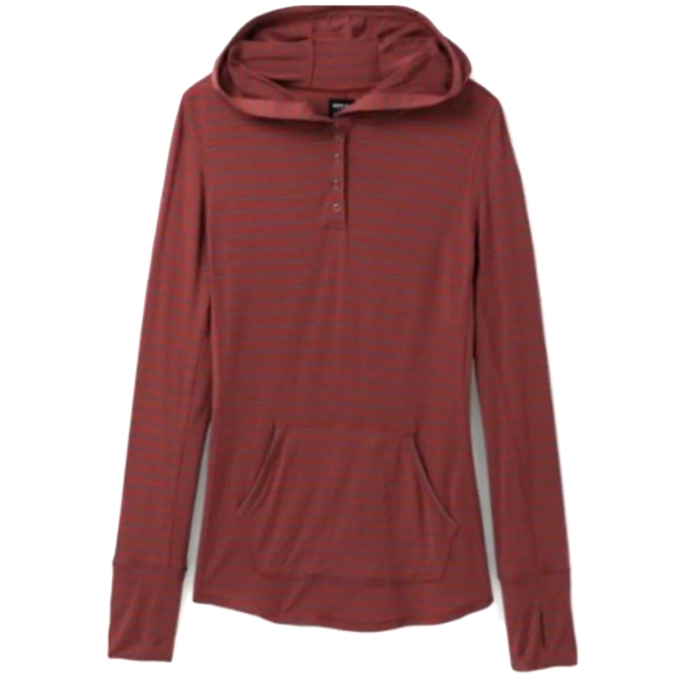 NWT Prana Sol Protect Soft Hoodie Rhubarb Burgundy Navy Stripe S Tencel - Picture 6 of 8